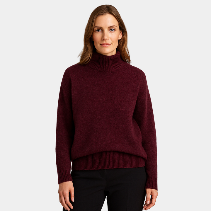 Delilah | Women's Turtleneck Long Sleeve Sweater - Dark Grey - Image 3