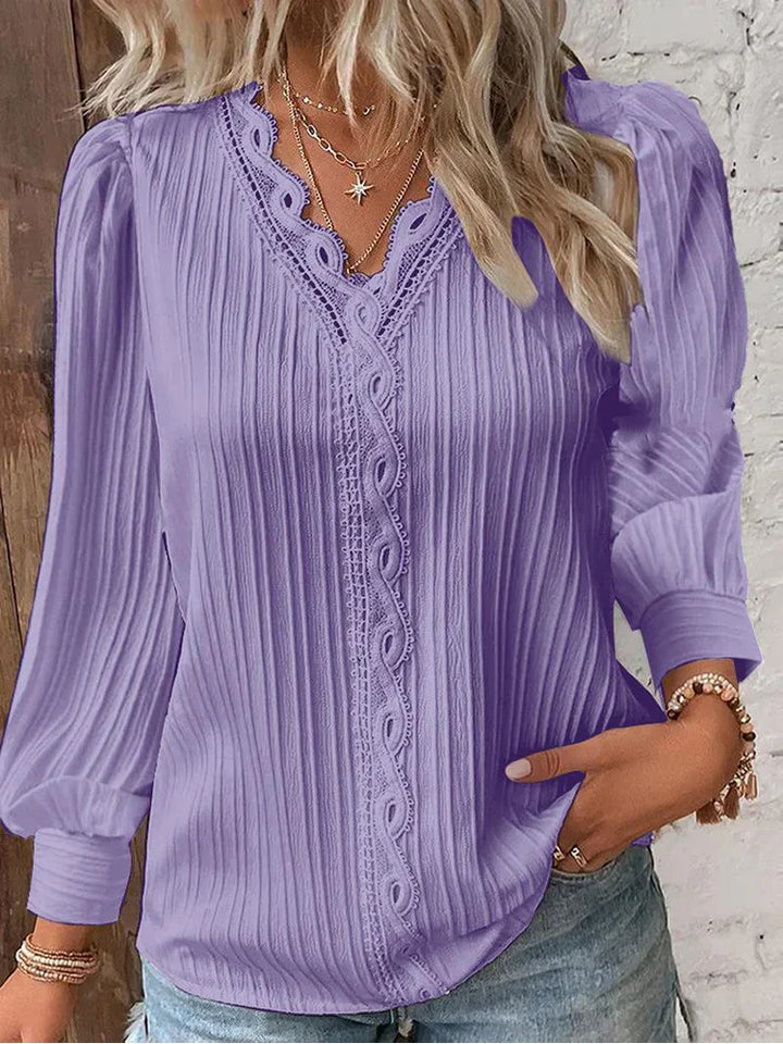 Delilah | Women's V Neck Ribbed Long Sleeve Blouse - Black - Image 4