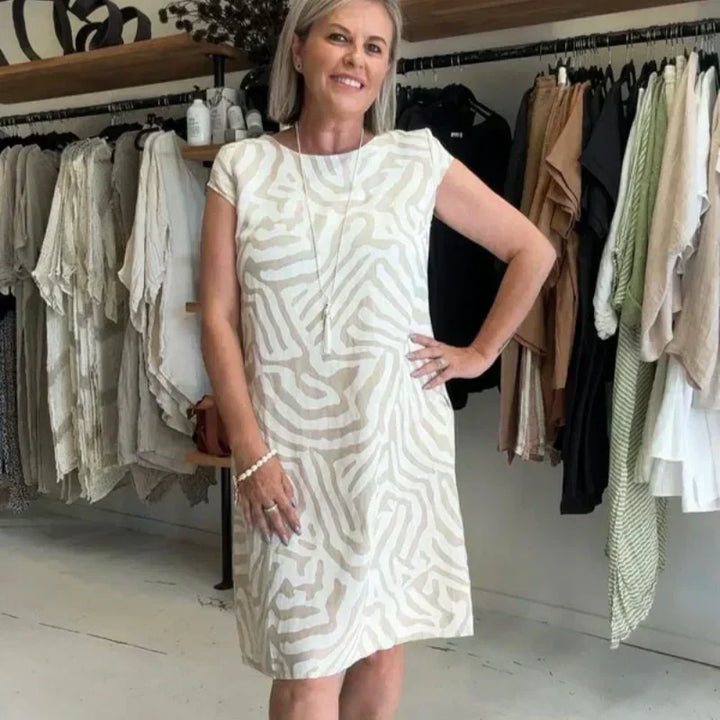 Delvaine | Women's Boho Print Midi Dress - Cream - Image 1