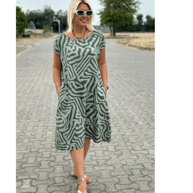 Delvaine | Women's Boho Print Midi Dress - Cream - Image 11