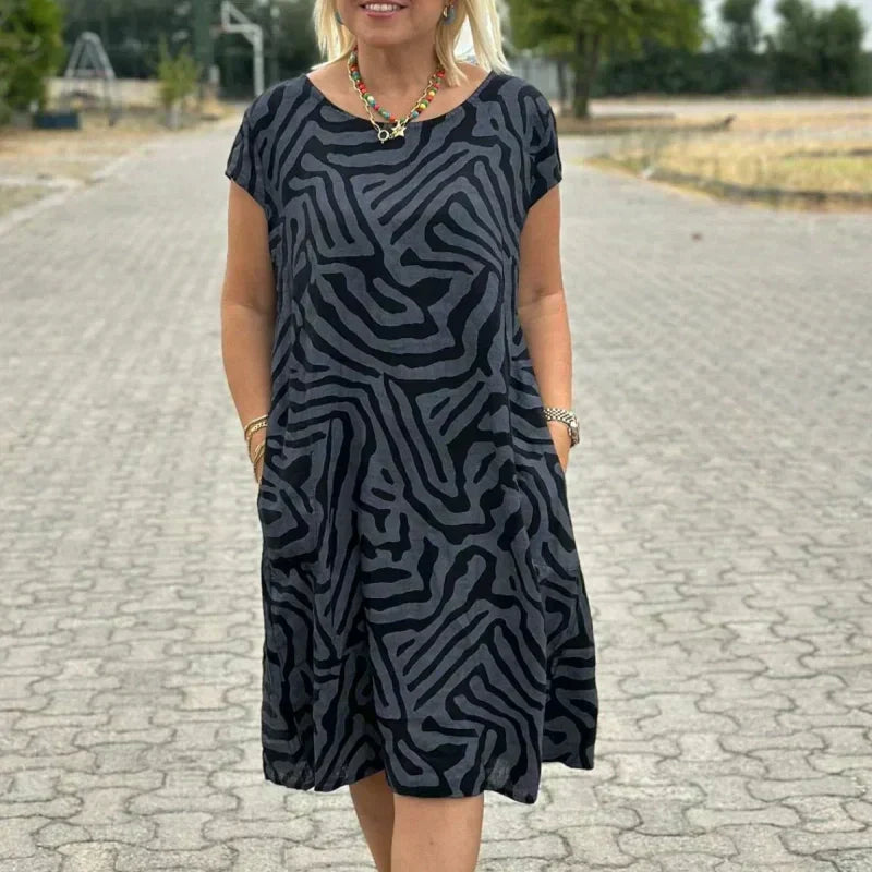 Delvaine | Women's Boho Print Midi Dress - Cream - Image 12