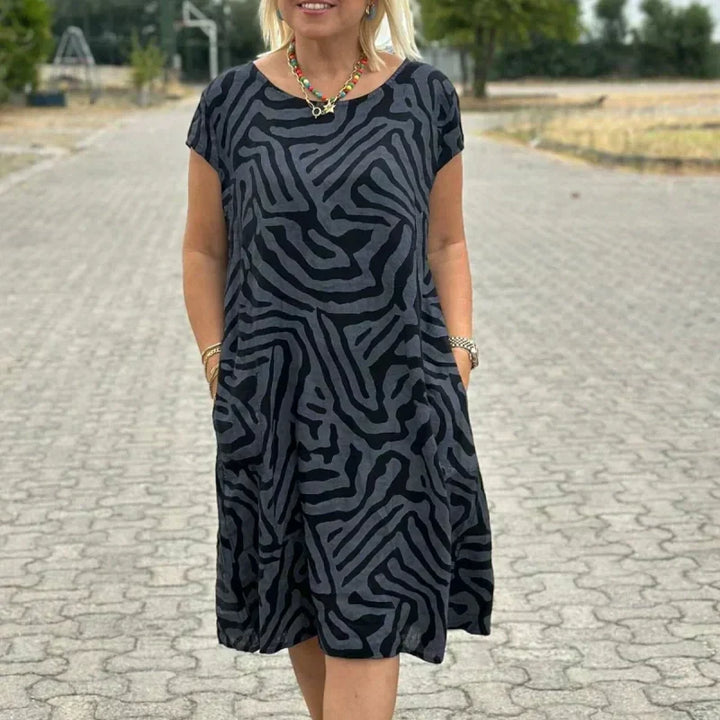 Delvaine | Women's Boho Print Midi Dress - Cream - Image 12