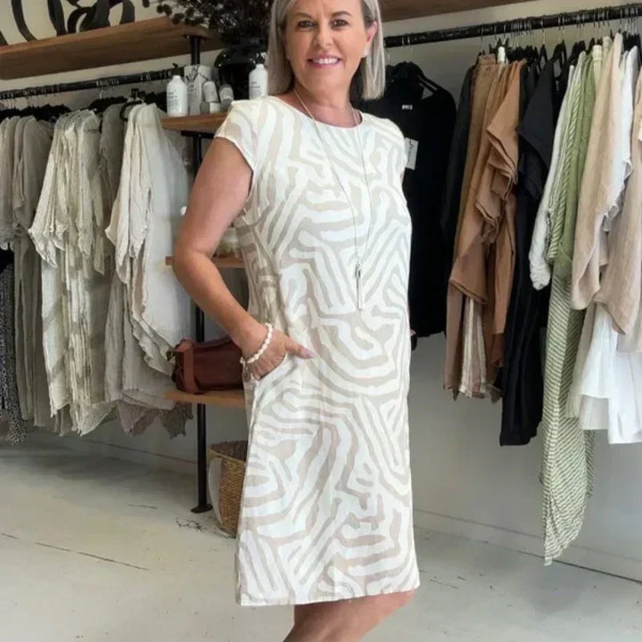 Delvaine | Women's Boho Print Midi Dress - Cream - Image 2