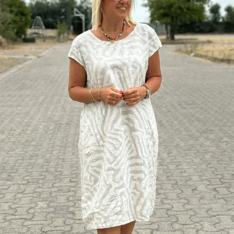 Delvaine | Women's Boho Print Midi Dress - Cream - Image 7