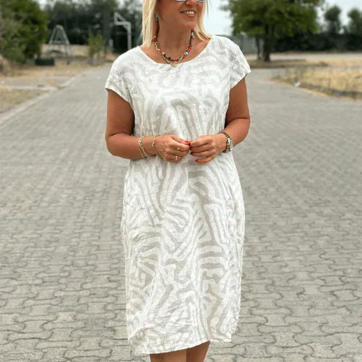 Delvaine | Women's Boho Print Midi Dress - Cream - Image 7