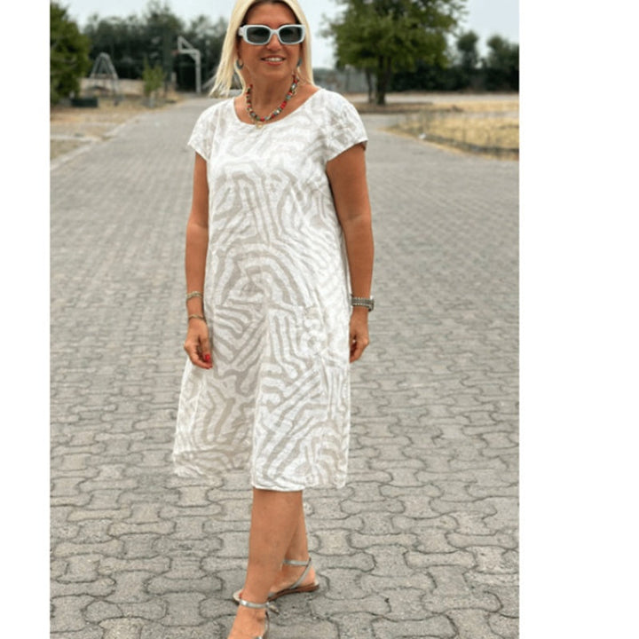 Delvaine | Women's Boho Print Midi Dress - Cream - Image 9