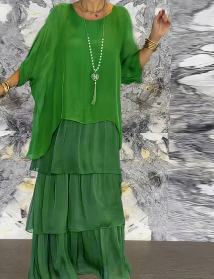 Delvaine | Women's Wedding Guest Maxi Dress Tiered - Olive Green - Image 13