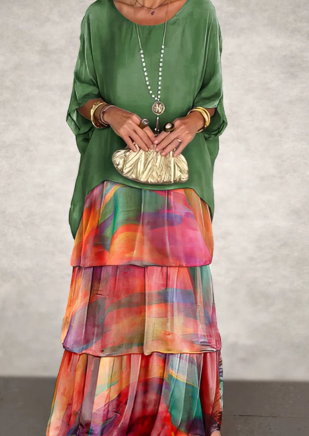Delvaine | Women's Wedding Guest Maxi Dress Tiered - Olive Green - Image 15