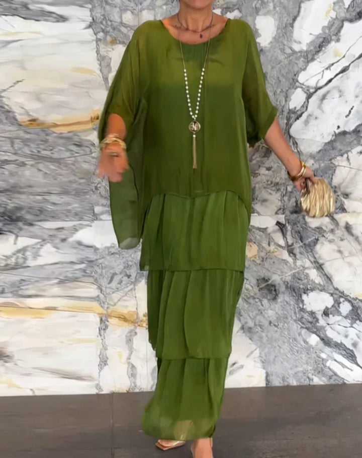 Delvaine | Women's Wedding Guest Maxi Dress Tiered - Olive Green - Image 2