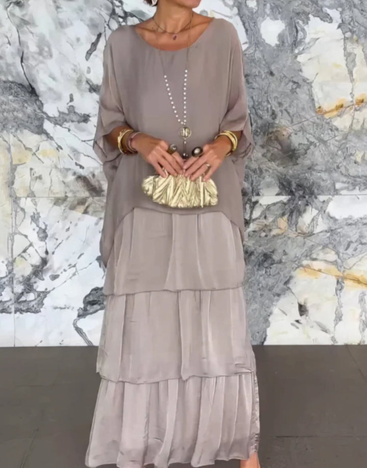 Delvaine | Women's Wedding Guest Maxi Dress Tiered - Olive Green - Image 8