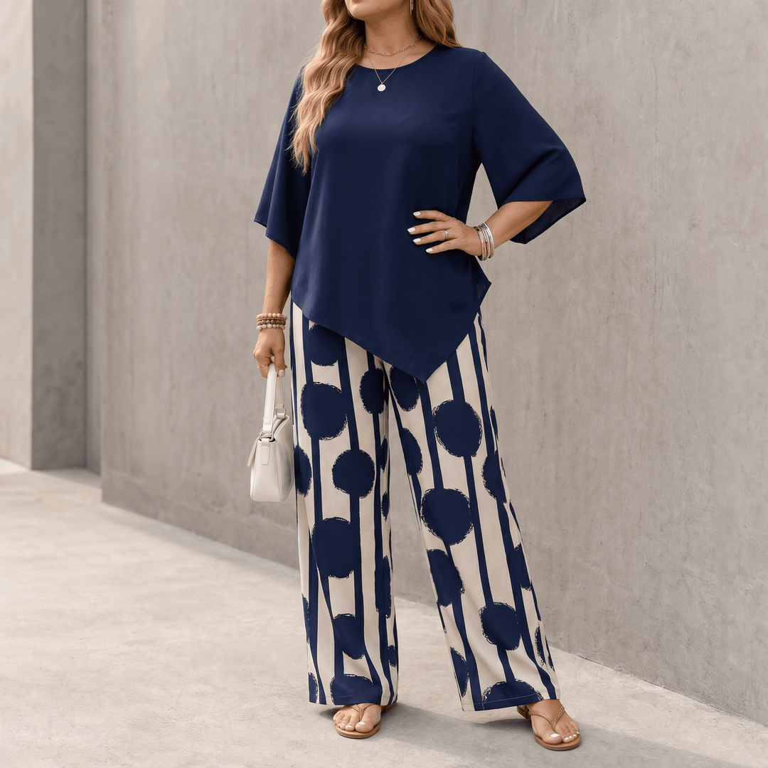 Delvara | Women's 2-Piece Wide-Leg Pants Set - Navy - Image 15