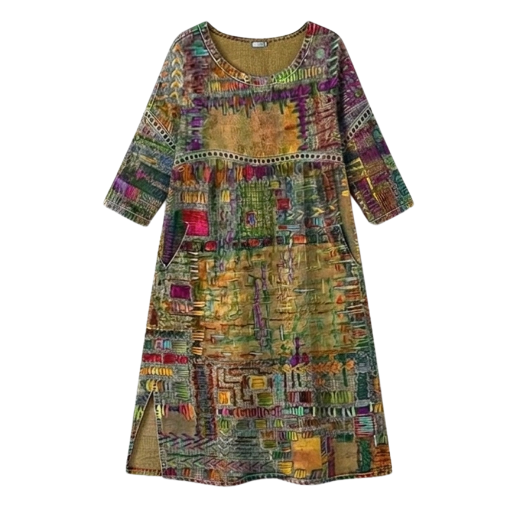 Delvara | Women's Boho Print Midi Dress with Pockets - Image 12