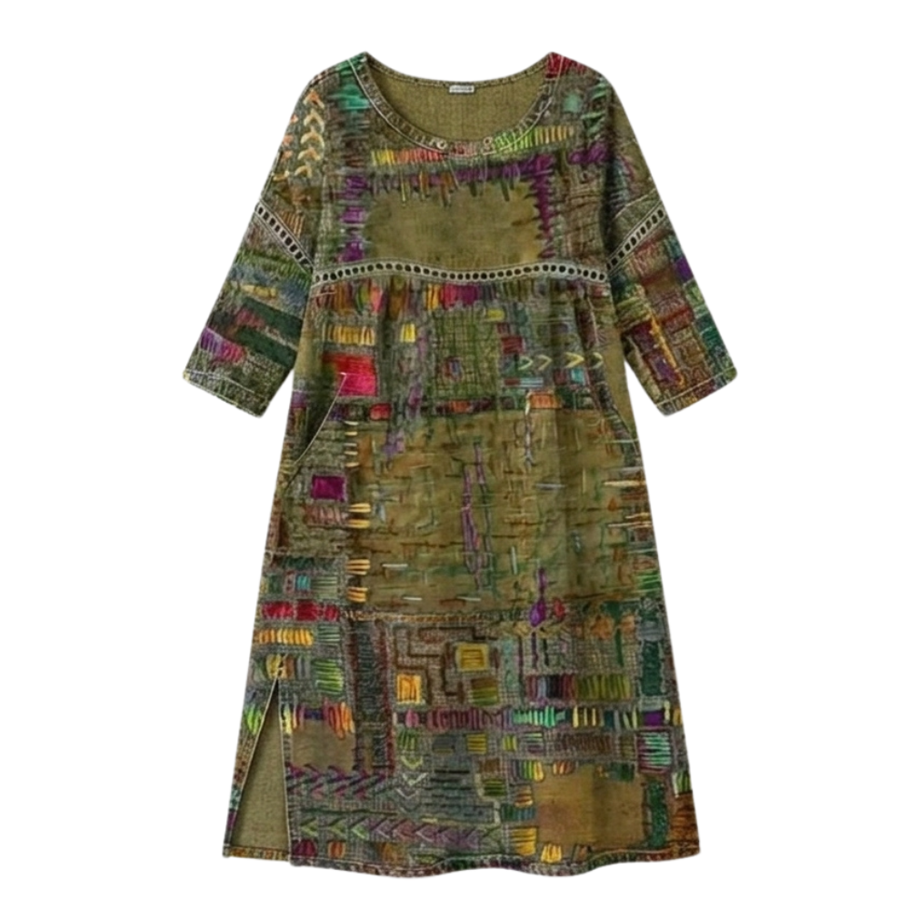 Delvara | Women's Boho Print Midi Dress with Pockets - Image 15