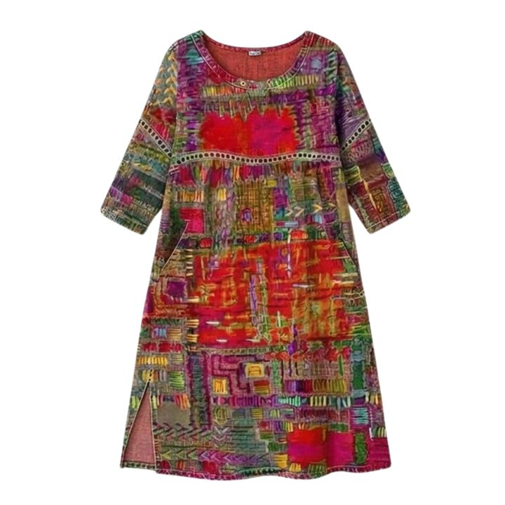Delvara | Women's Boho Print Midi Dress with Pockets - Image 16