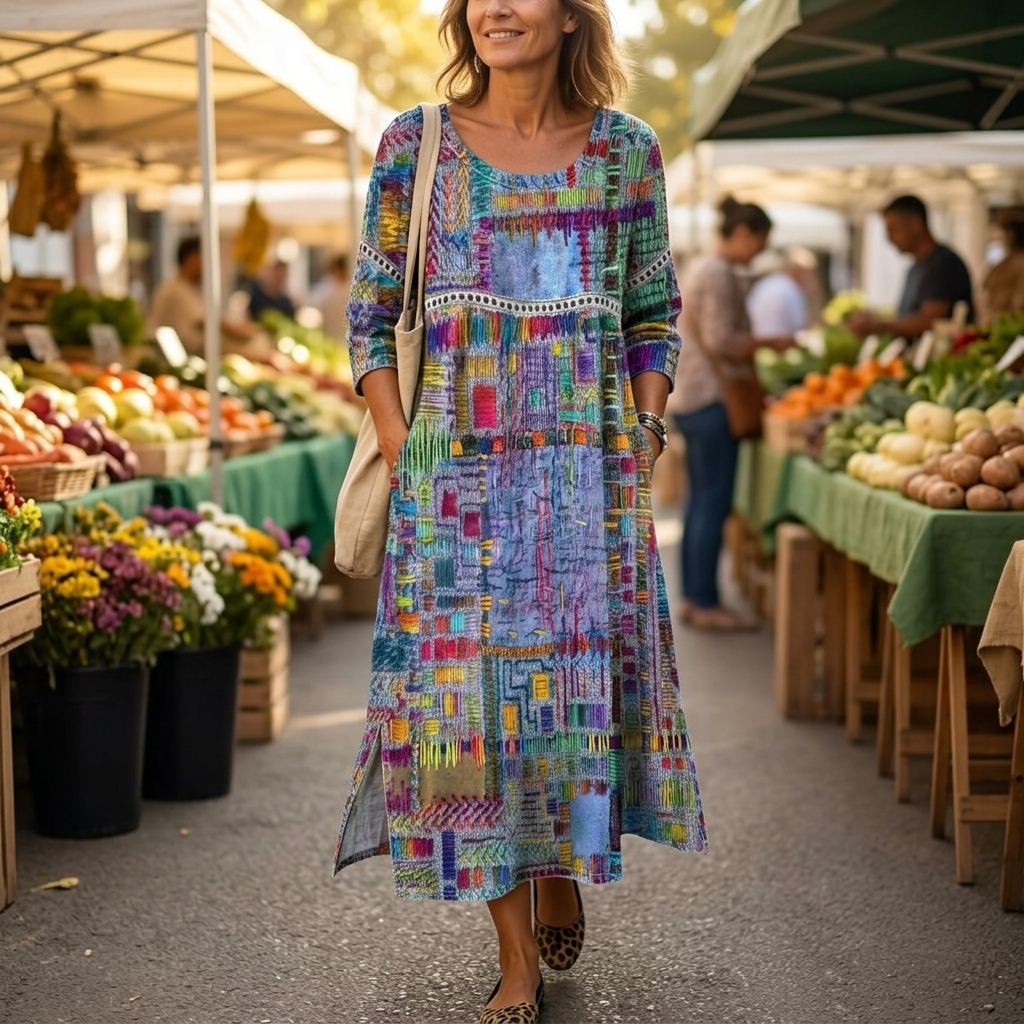 Delvara | Women's Boho Print Midi Dress with Pockets - Image 4