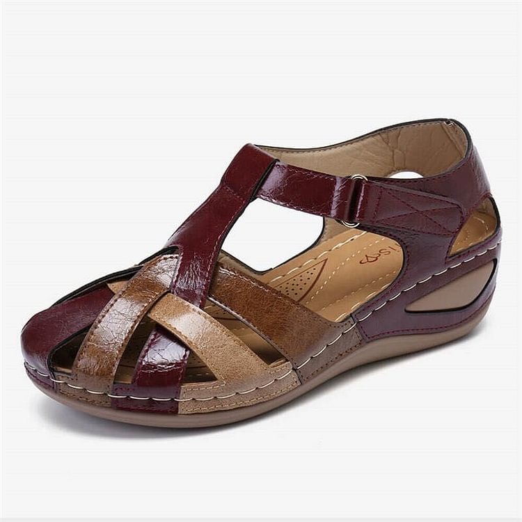 Delvara | Women's Closed Toe Wedge Sandals - Burgundy - Image 1