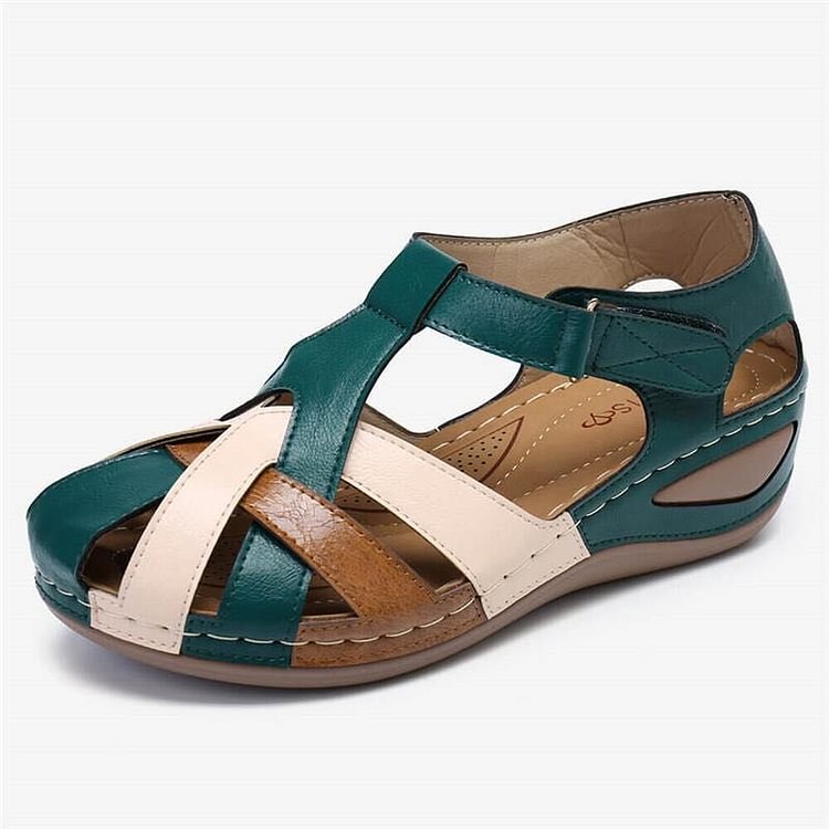 Delvara | Women's Closed Toe Wedge Sandals - Burgundy - Image 3