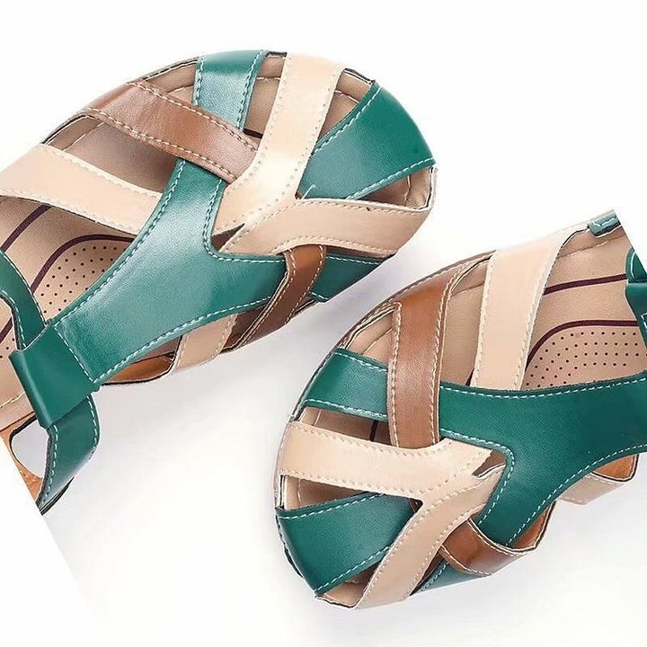 Delvara | Women's Closed Toe Wedge Sandals - Burgundy - Image 4