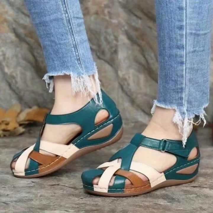 Delvara | Women's Closed Toe Wedge Sandals - Burgundy - Image 5