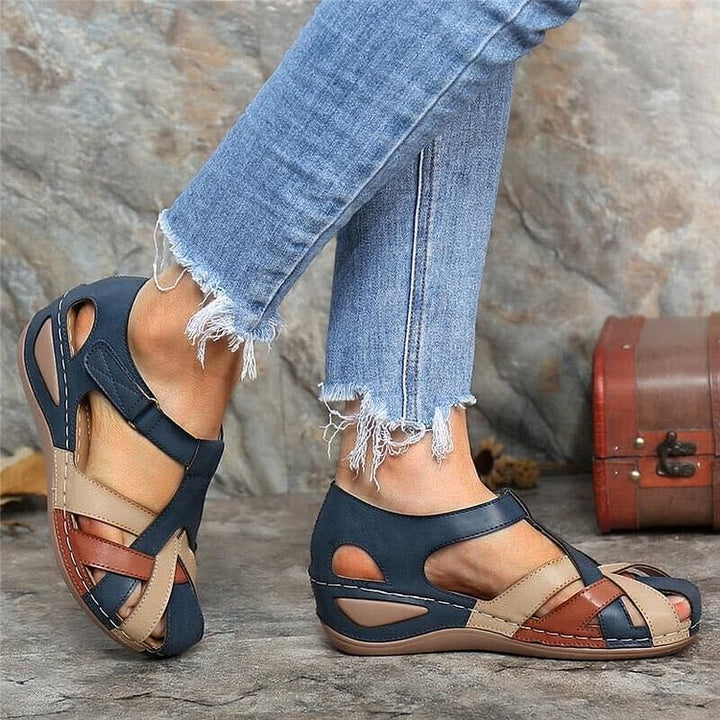Delvara | Women's Closed Toe Wedge Sandals - Burgundy - Image 7