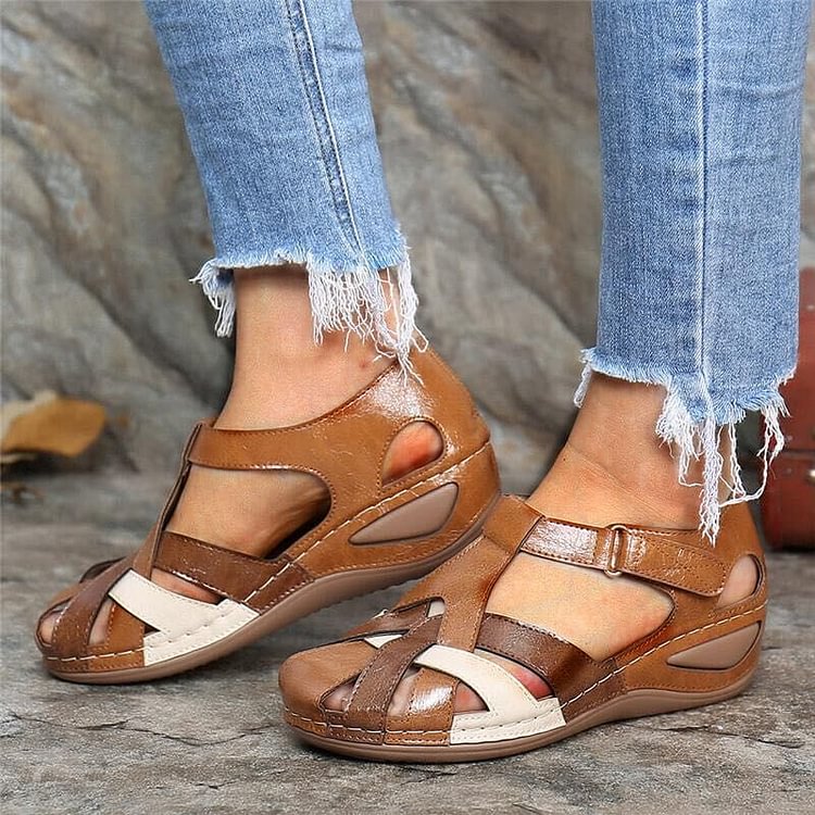 Delvara | Women's Closed Toe Wedge Sandals - Burgundy - Image 9