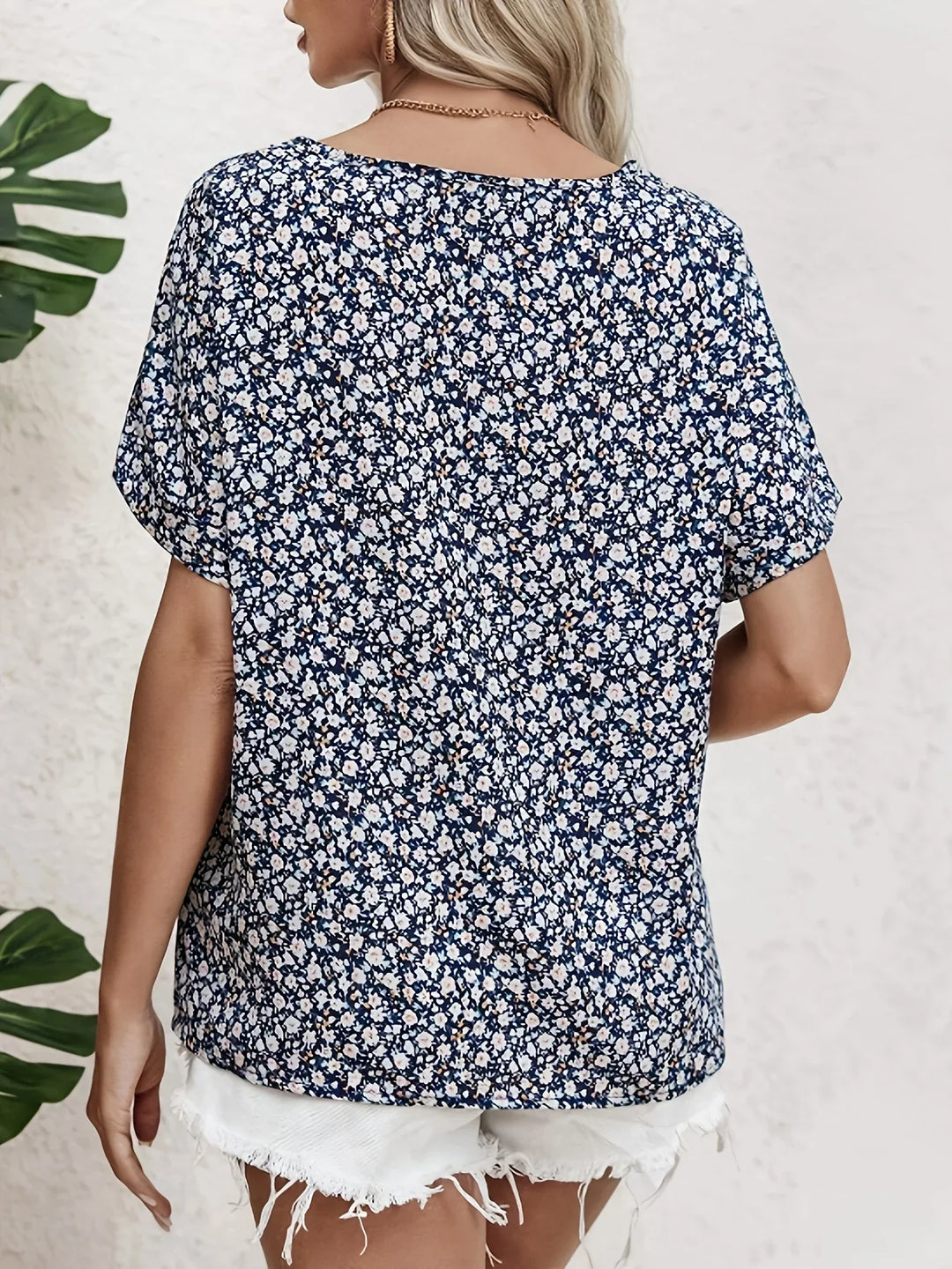 Delvara | Women's Floral Print Button-Up Blouse - Navy - Image 2