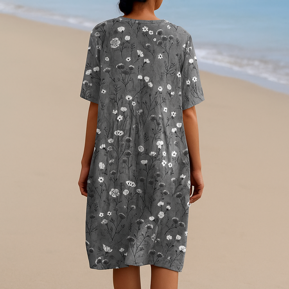 Delvara | Women's Floral Print Midi Dress - Grey - Image 2