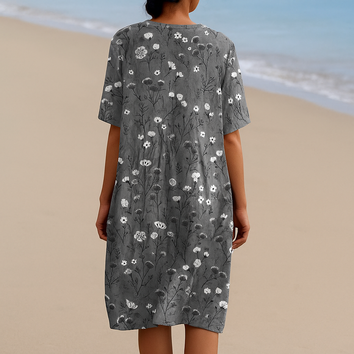 Delvara | Women's Floral Print Midi Dress - Grey - Image 2