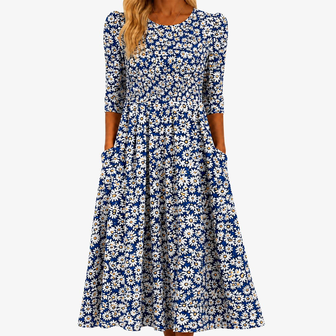 Delvara | Women's Floral Summer Midi Dress - Blue - Image 1