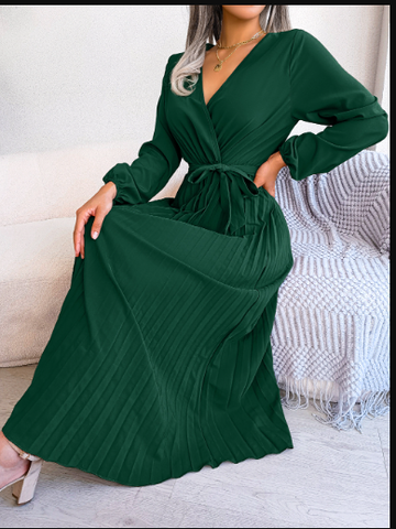 Delvara | Women's Formal Maxi Wrap Dress - Dark Green - Image 1