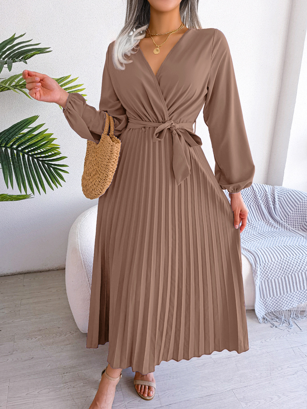 Delvara | Women's Formal Maxi Wrap Dress - Dark Green - Image 2