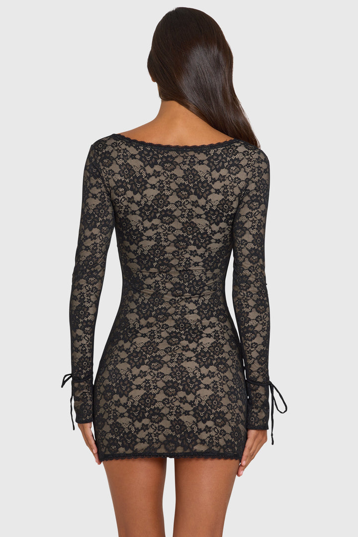Delvara | Women's Lace Mini Dress - Black - Image 3
