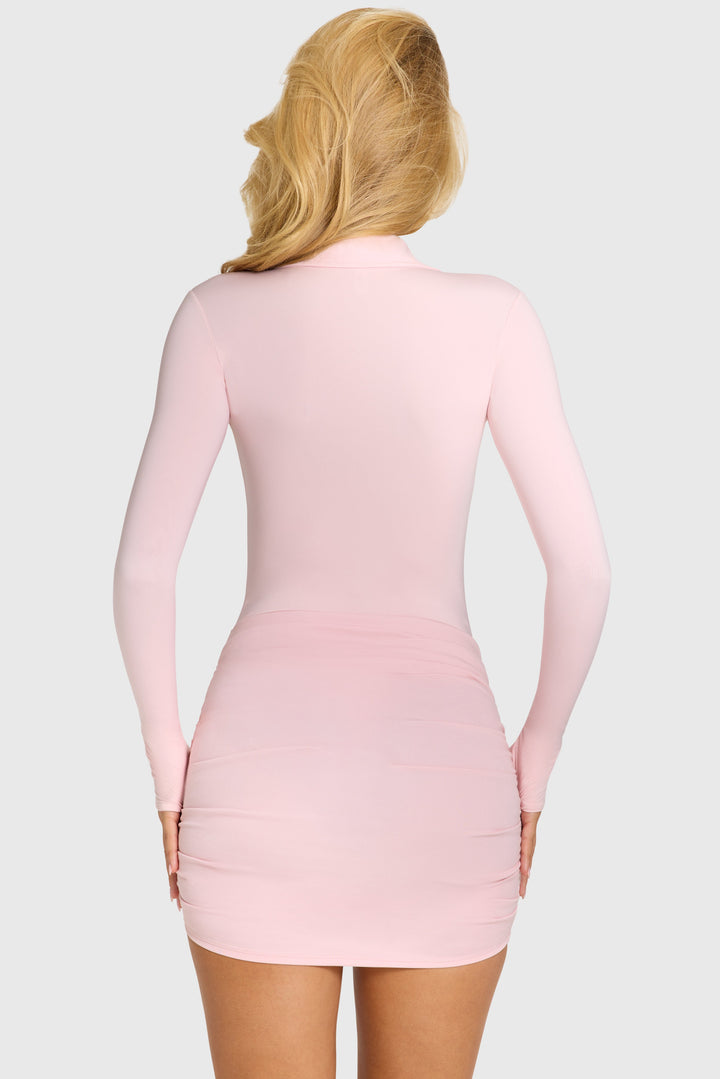 Delvara | Women's Long Sleeve Mini Dress - Light Pink - Image 3