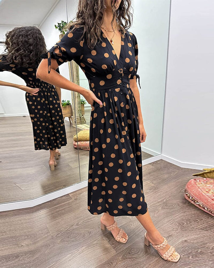 Delvara | Women's Polka Dot Midi Dress - Polka Dot - Image 1