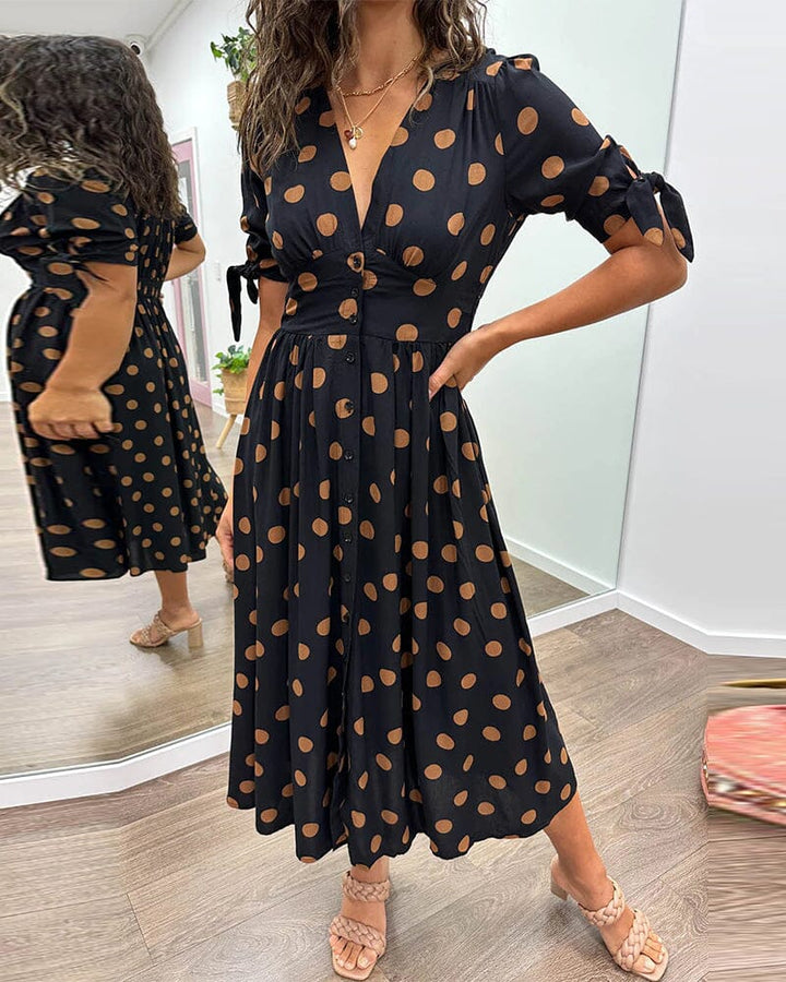 Delvara | Women's Polka Dot Midi Dress - Polka Dot - Image 10