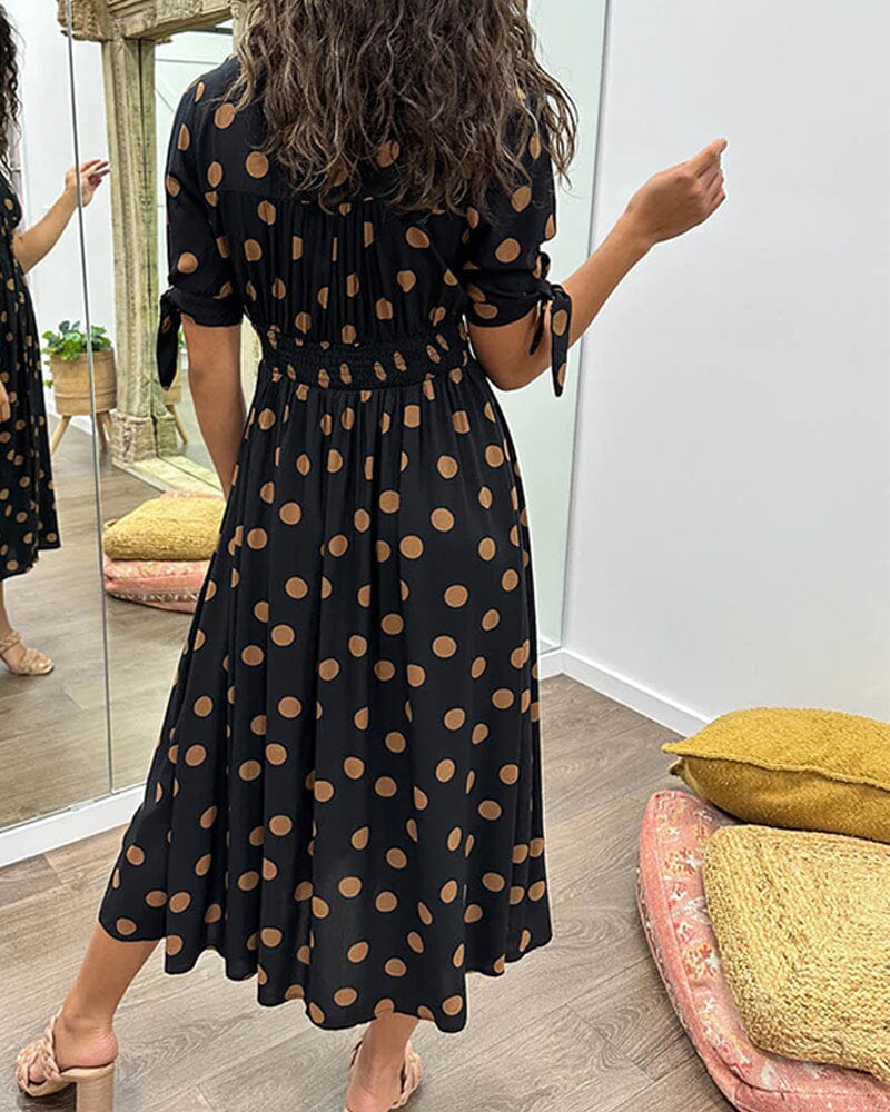Delvara | Women's Polka Dot Midi Dress - Polka Dot - Image 11