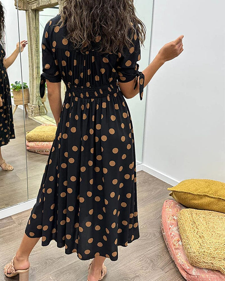 Delvara | Women's Polka Dot Midi Dress - Polka Dot - Image 11