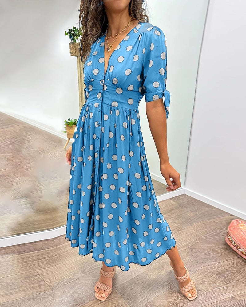 Delvara | Women's Polka Dot Midi Dress - Polka Dot - Image 12