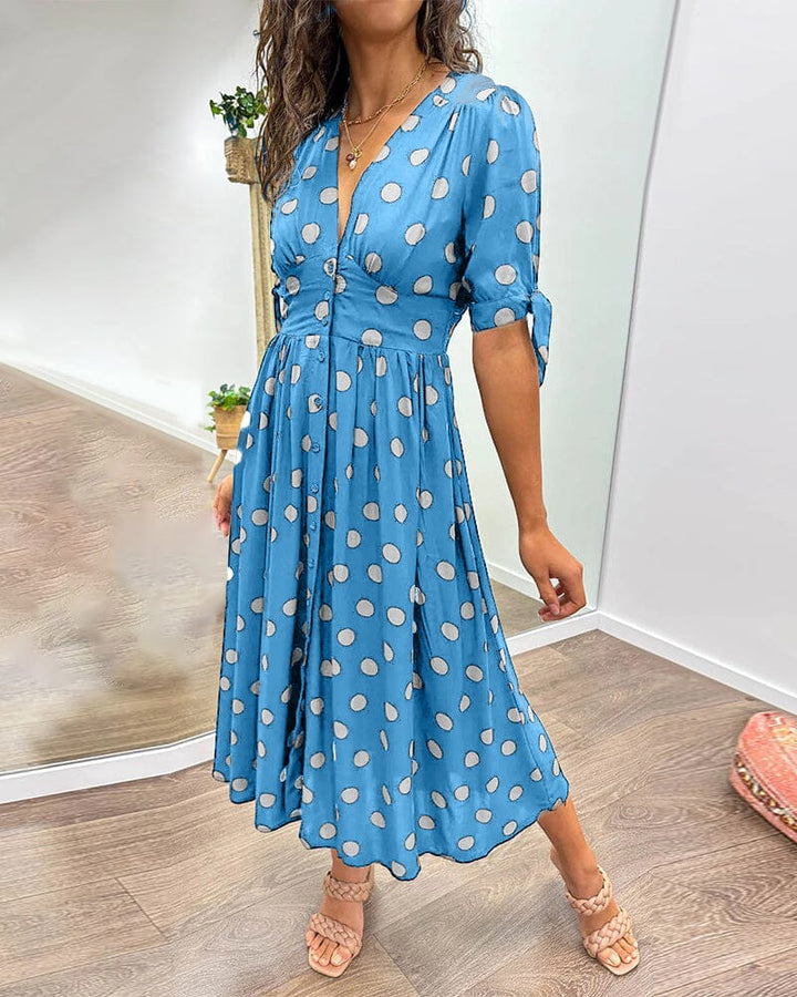 Delvara | Women's Polka Dot Midi Dress - Polka Dot - Image 12