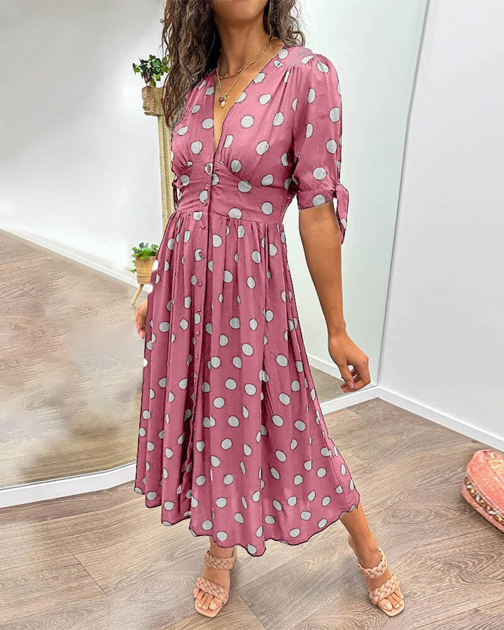 Delvara | Women's Polka Dot Midi Dress - Polka Dot - Image 13