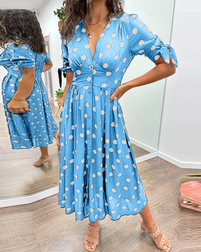 Delvara | Women's Polka Dot Midi Dress - Polka Dot - Image 14