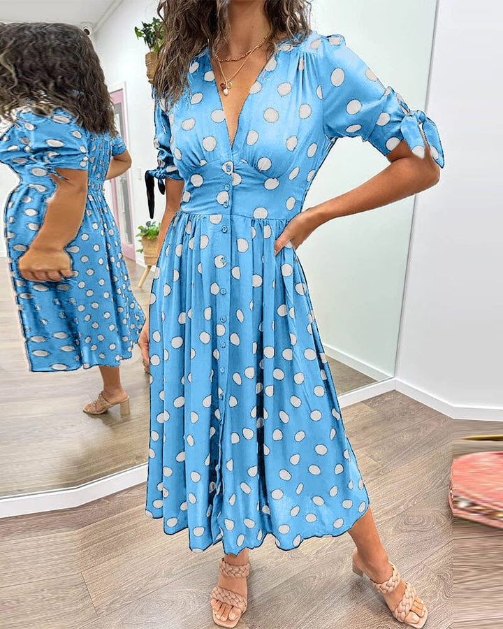 Delvara | Women's Polka Dot Midi Dress - Polka Dot - Image 14