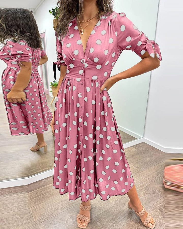 Delvara | Women's Polka Dot Midi Dress - Polka Dot - Image 17