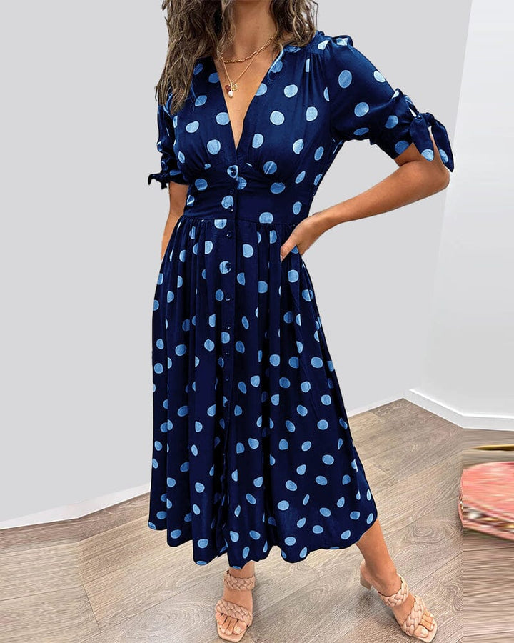 Delvara | Women's Polka Dot Midi Dress - Polka Dot - Image 19