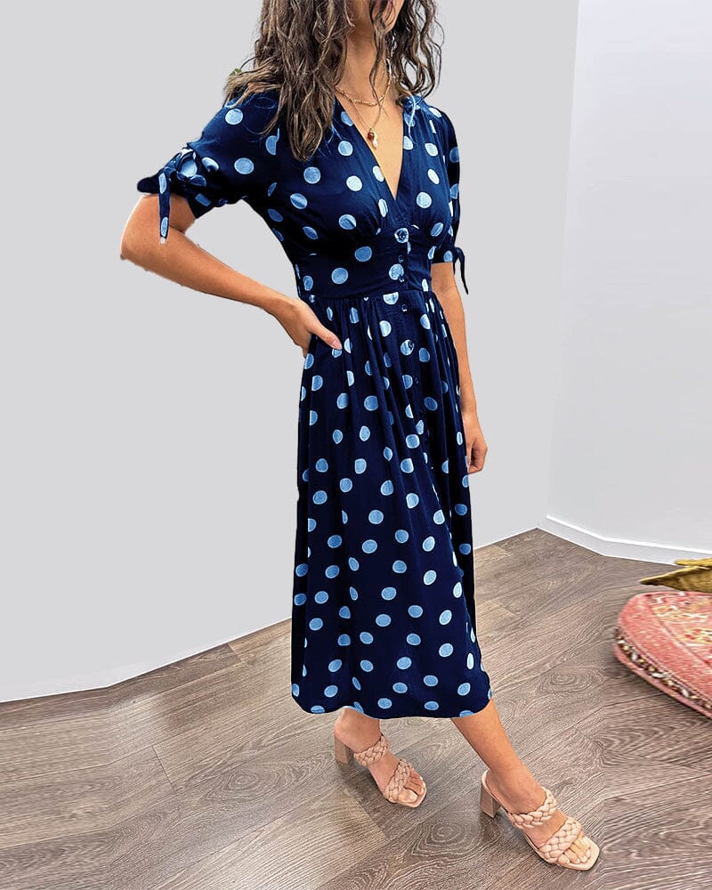 Delvara | Women's Polka Dot Midi Dress - Polka Dot - Image 2