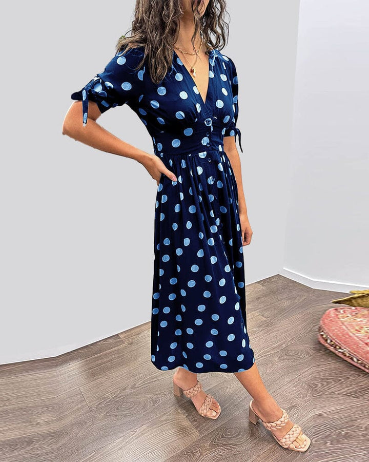 Delvara | Women's Polka Dot Midi Dress - Polka Dot - Image 2