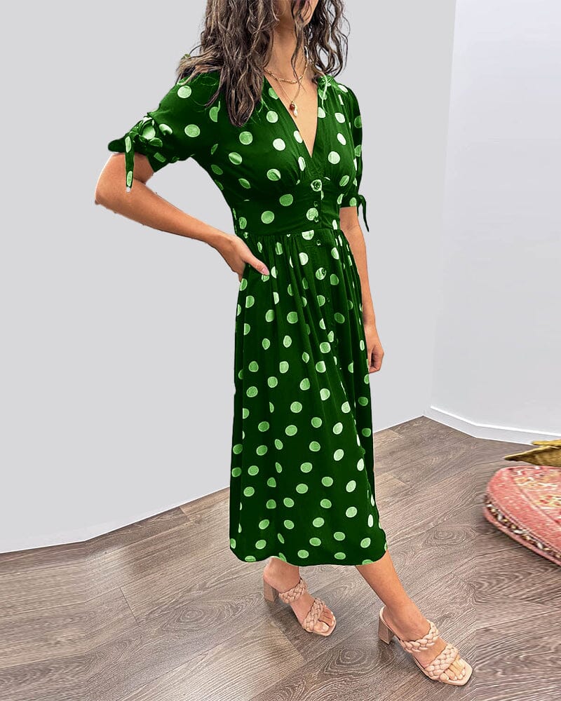 Delvara | Women's Polka Dot Midi Dress - Polka Dot - Image 3