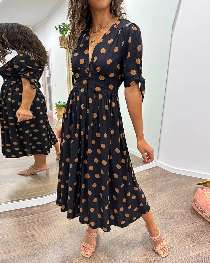 Delvara | Women's Polka Dot Midi Dress - Polka Dot - Image 6