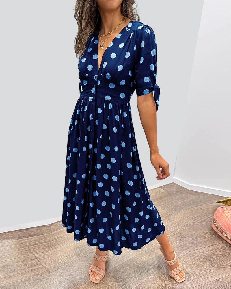 Delvara | Women's Polka Dot Midi Dress - Polka Dot - Image 7