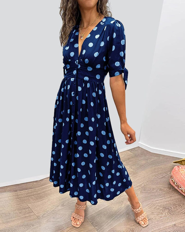 Delvara | Women's Polka Dot Midi Dress - Polka Dot - Image 7